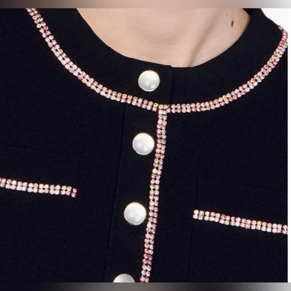 Sandro pink crystal-black embellished cropped cardigan size small - Picture 2 of 16